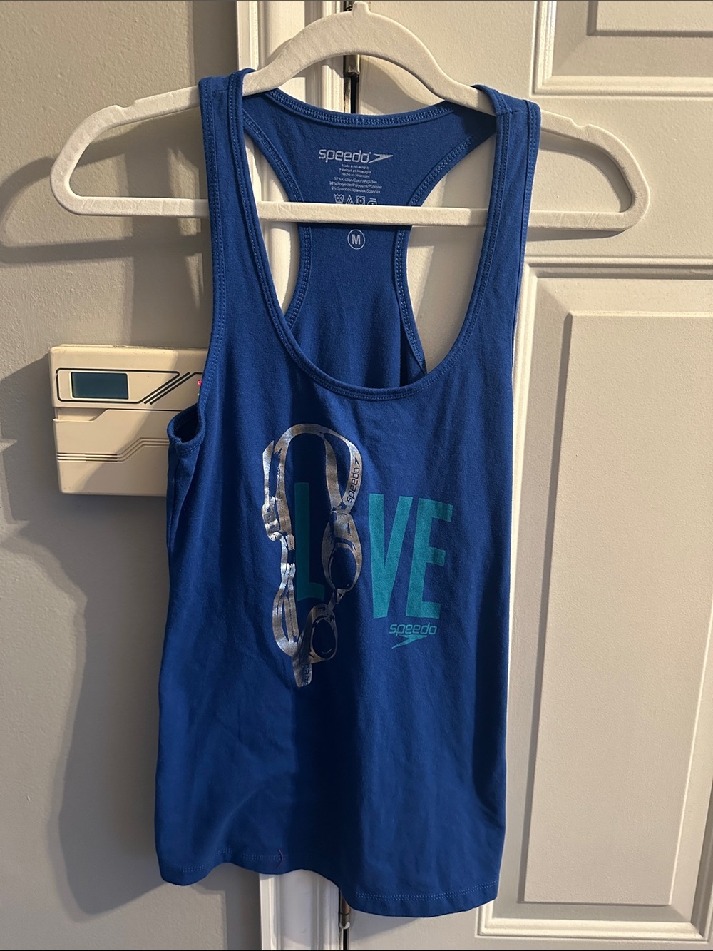 Speedo Women’s Royal Blue Racerback Tank with Teal LOVE Graphic